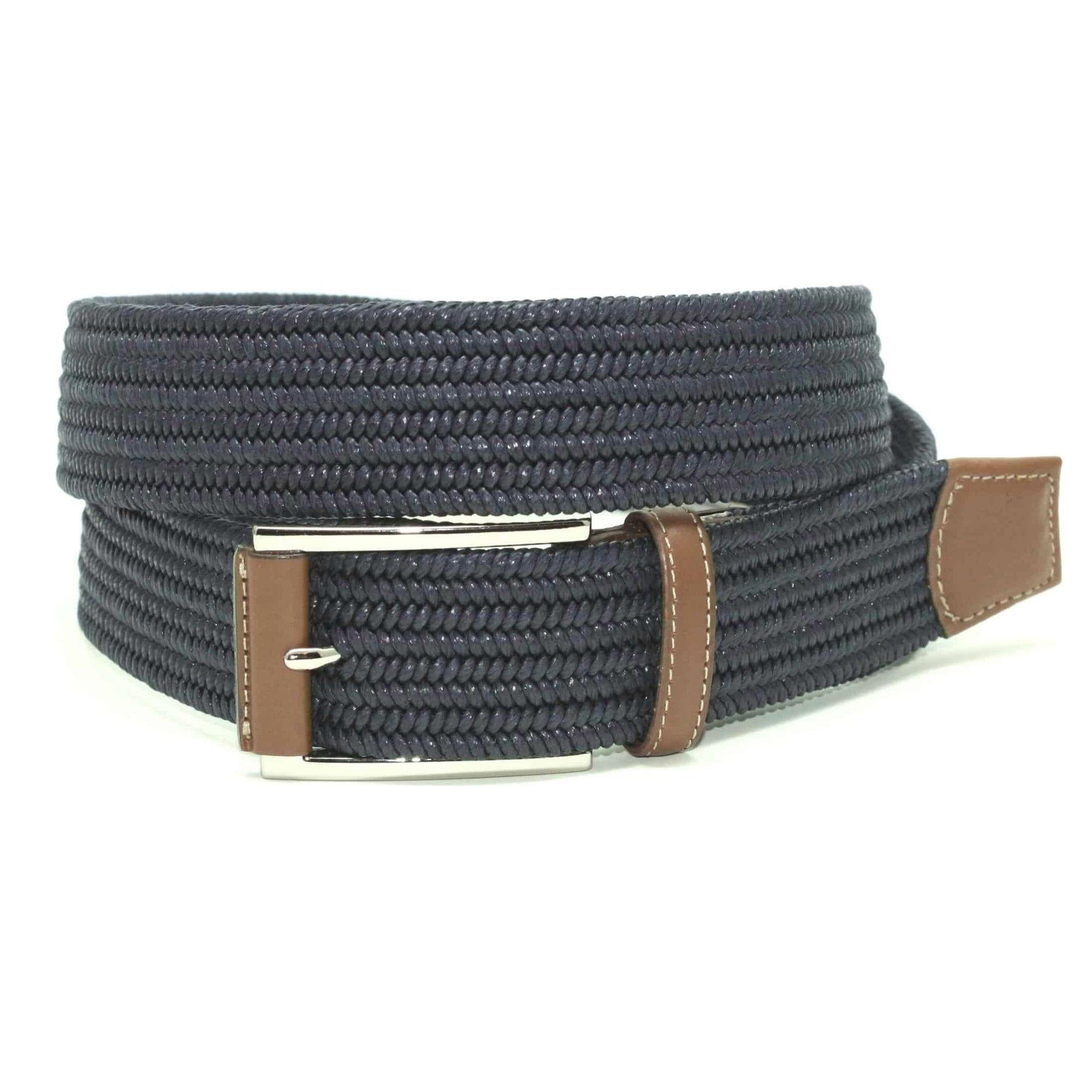 Italian Mini Woven Cotton Stretch Belt in Navy by Torino Leather