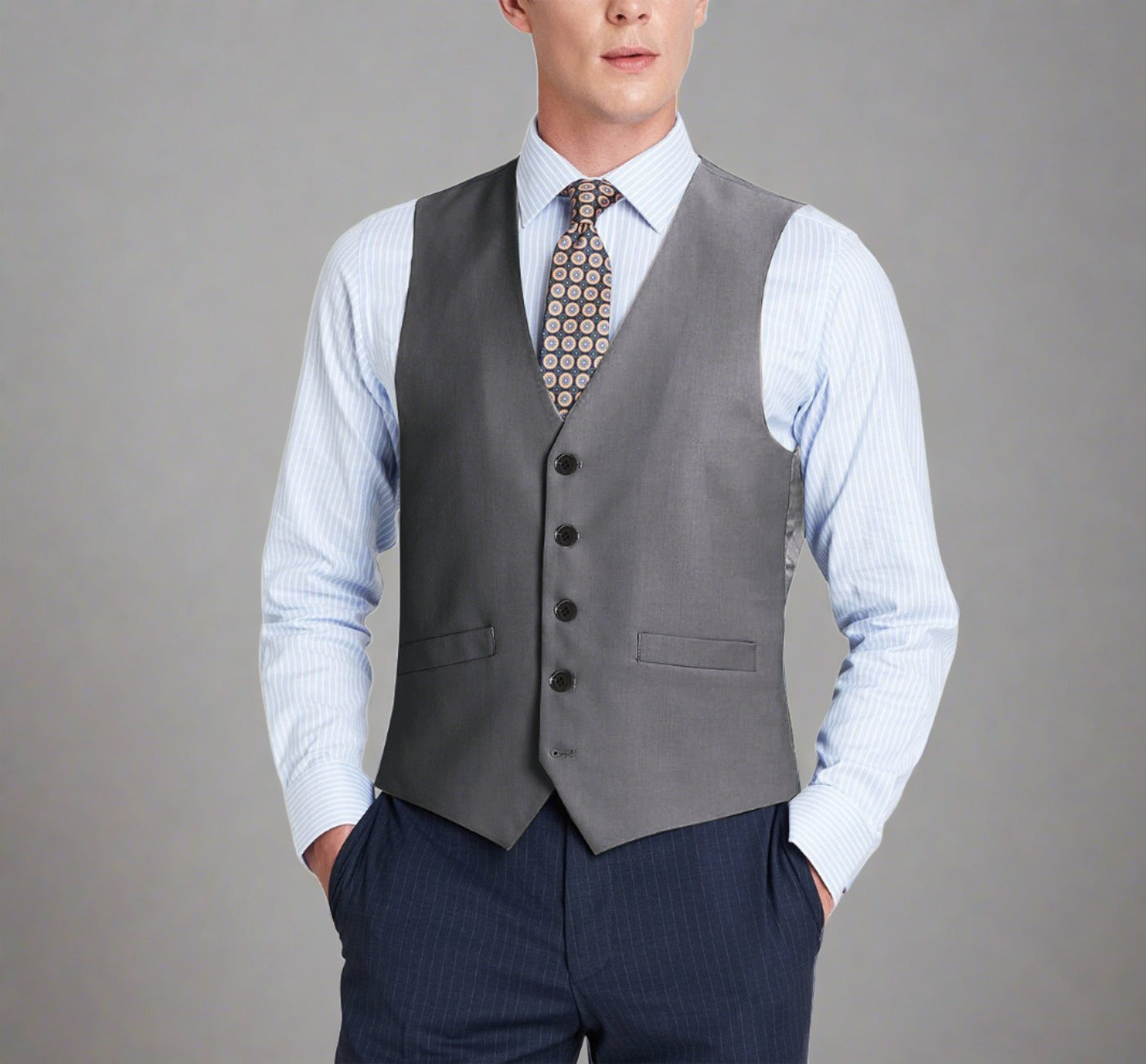 Super 140s Wool Waistcoat in Dark Grey (Regular and Long Available) by Renoir