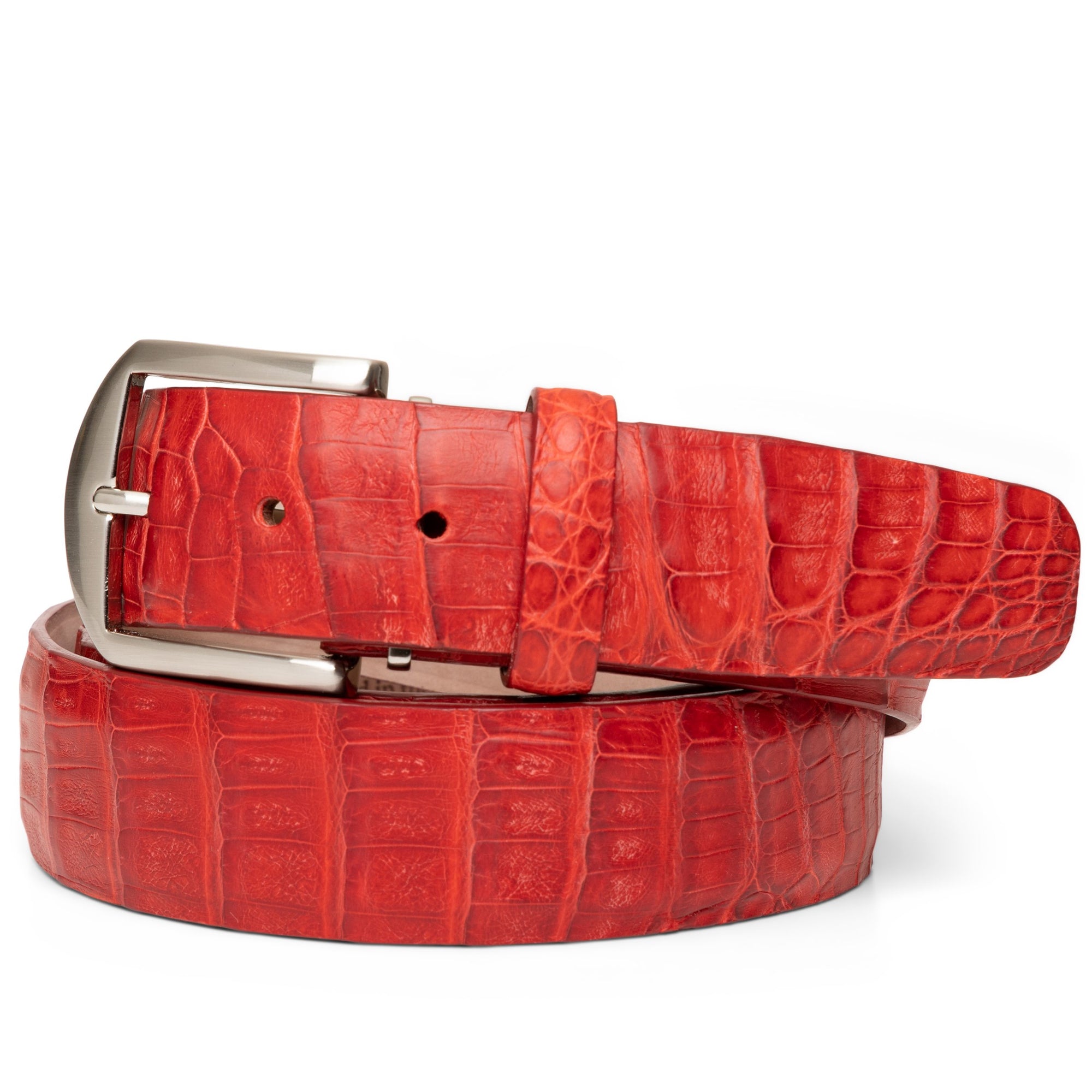 Genuine Caiman Crocodile Belt in Red by L.E.N.