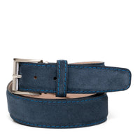 Italian Suede Belt in Navy Blue with Denim Blue Stitching by L.E.N. Bespoke