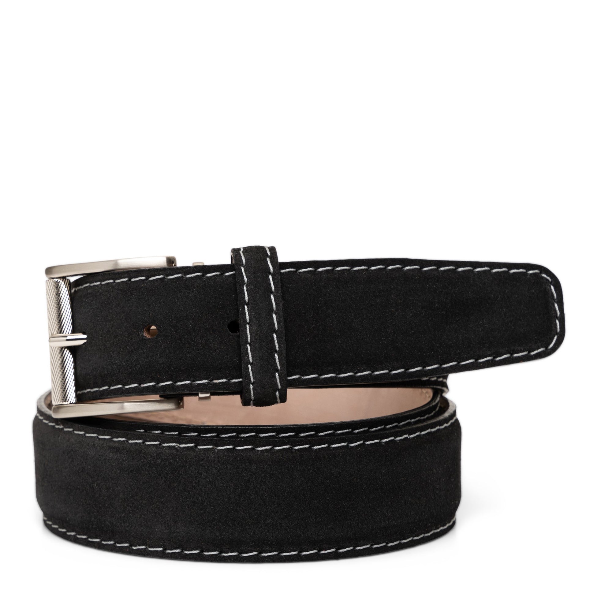 Italian Suede Belt in Black with Grey Stitching by L.E.N. Bespoke