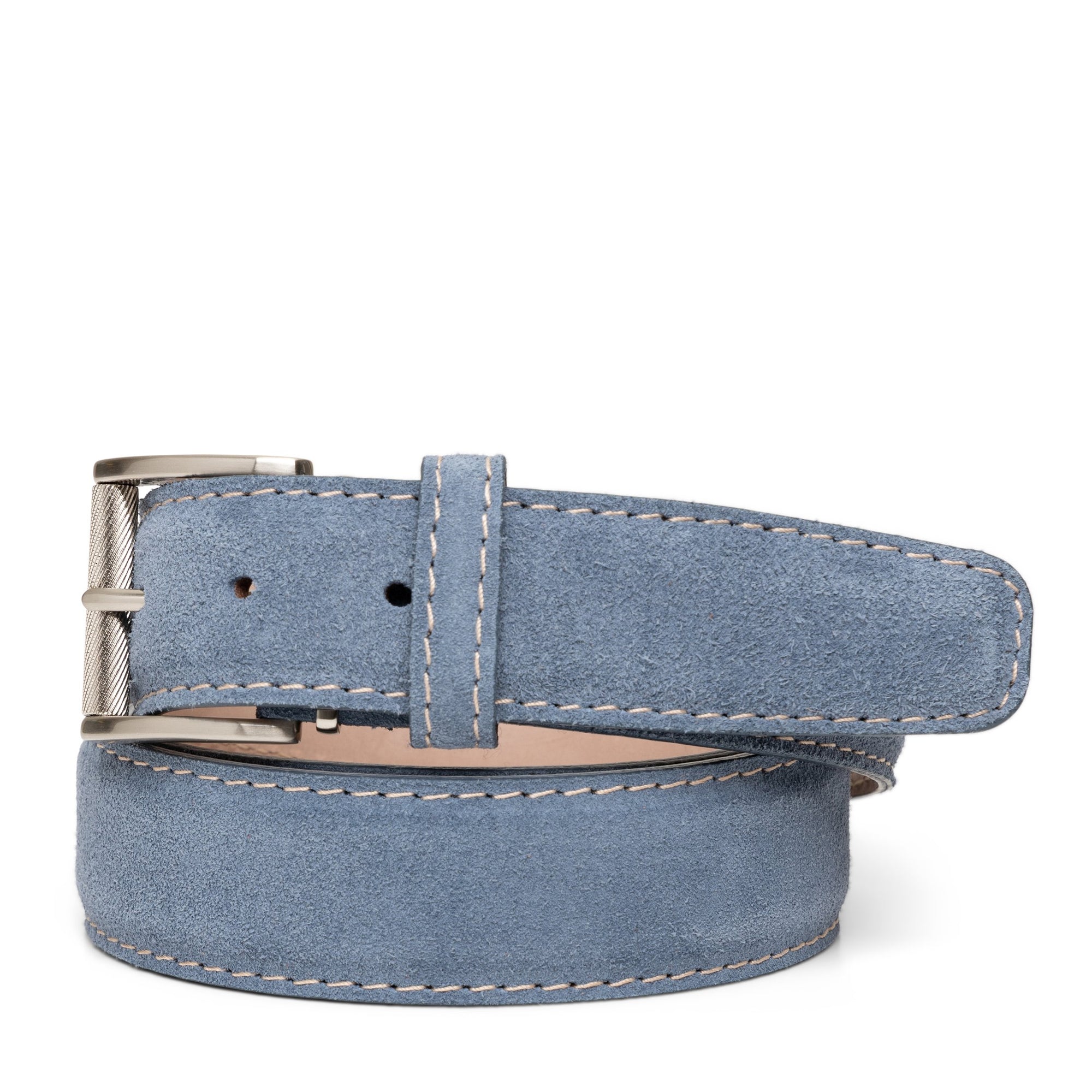 Italian Suede Belt in Denim Blue with Beige Stitching by L.E.N. Bespoke