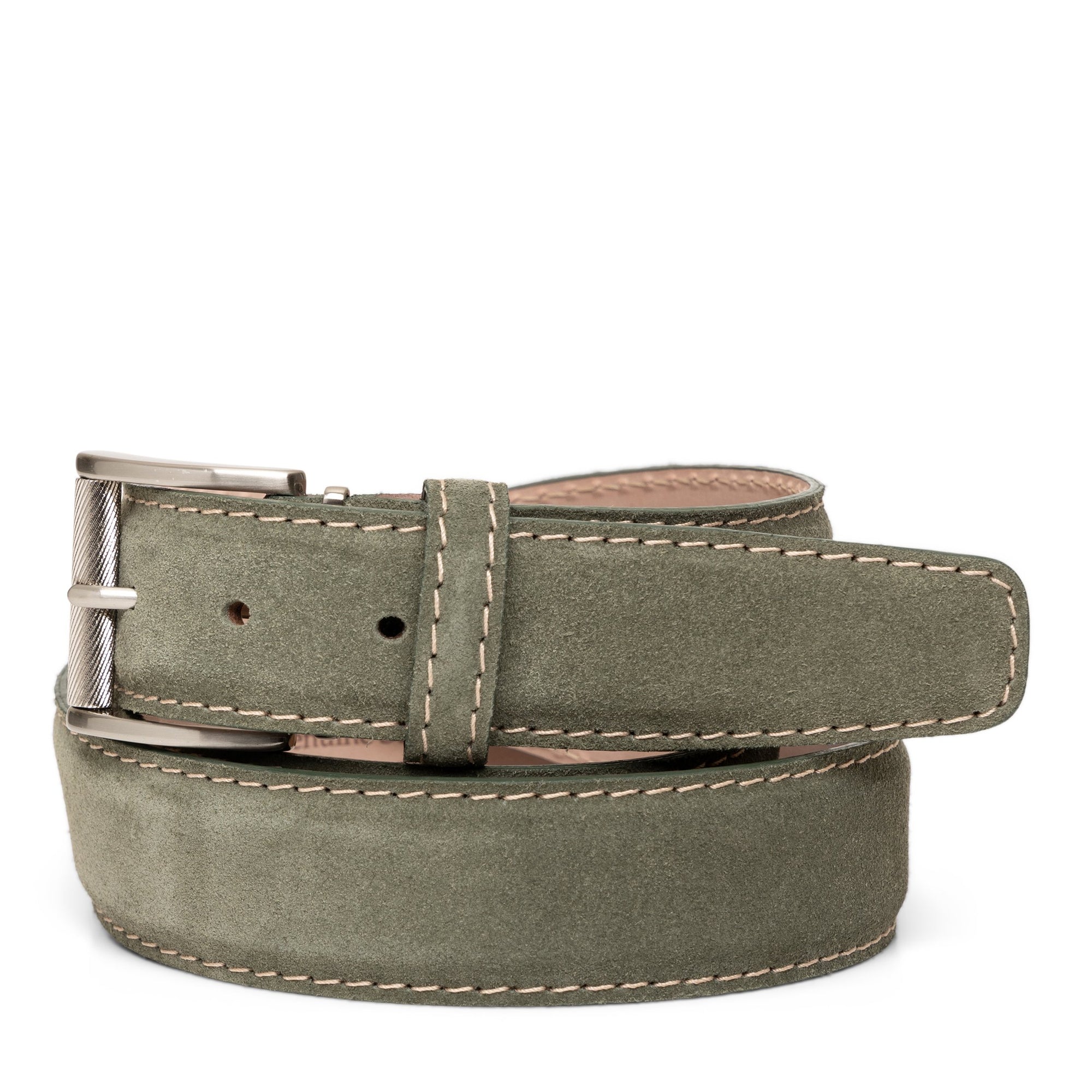 Italian Suede Belt in Olive with Vegetable Stitching by L.E.N. Bespoke