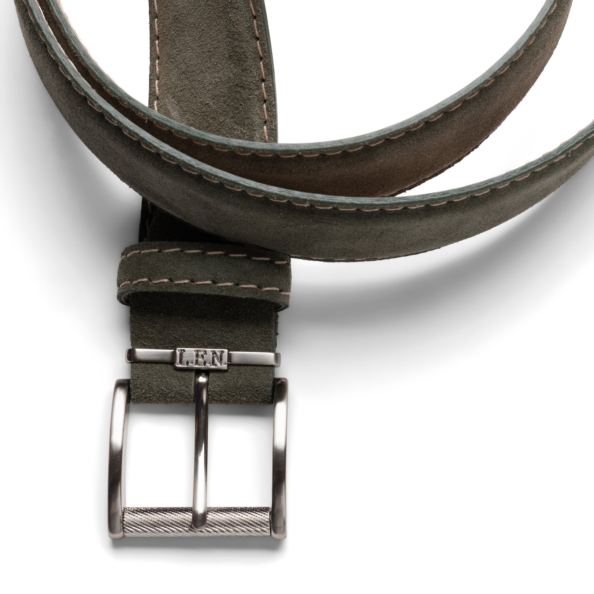 Italian Suede Belt in Olive with Vegetable Stitching by L.E.N. Bespoke