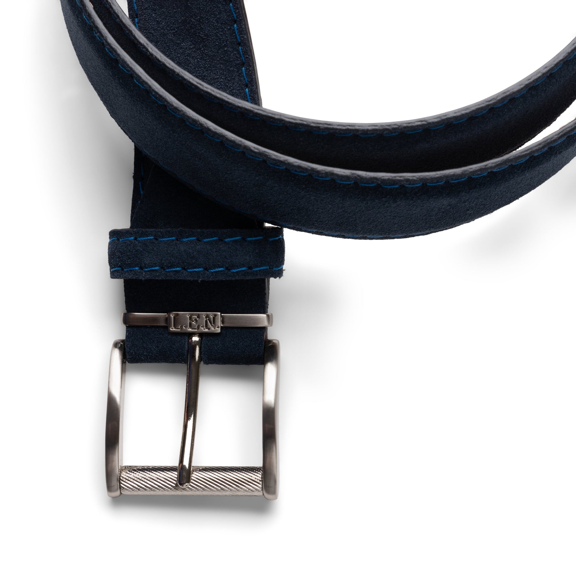 Italian Suede Belt in Navy Blue with Denim Blue Stitching by L.E.N. Bespoke