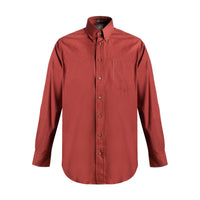 Cotton and Wool Blend Button-Down Shirt in Burgundy by Viyella