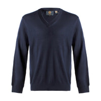Extra Fine 'Zegna Baruffa' Merino Wool V-Neck Sweater in Navy by Viyella