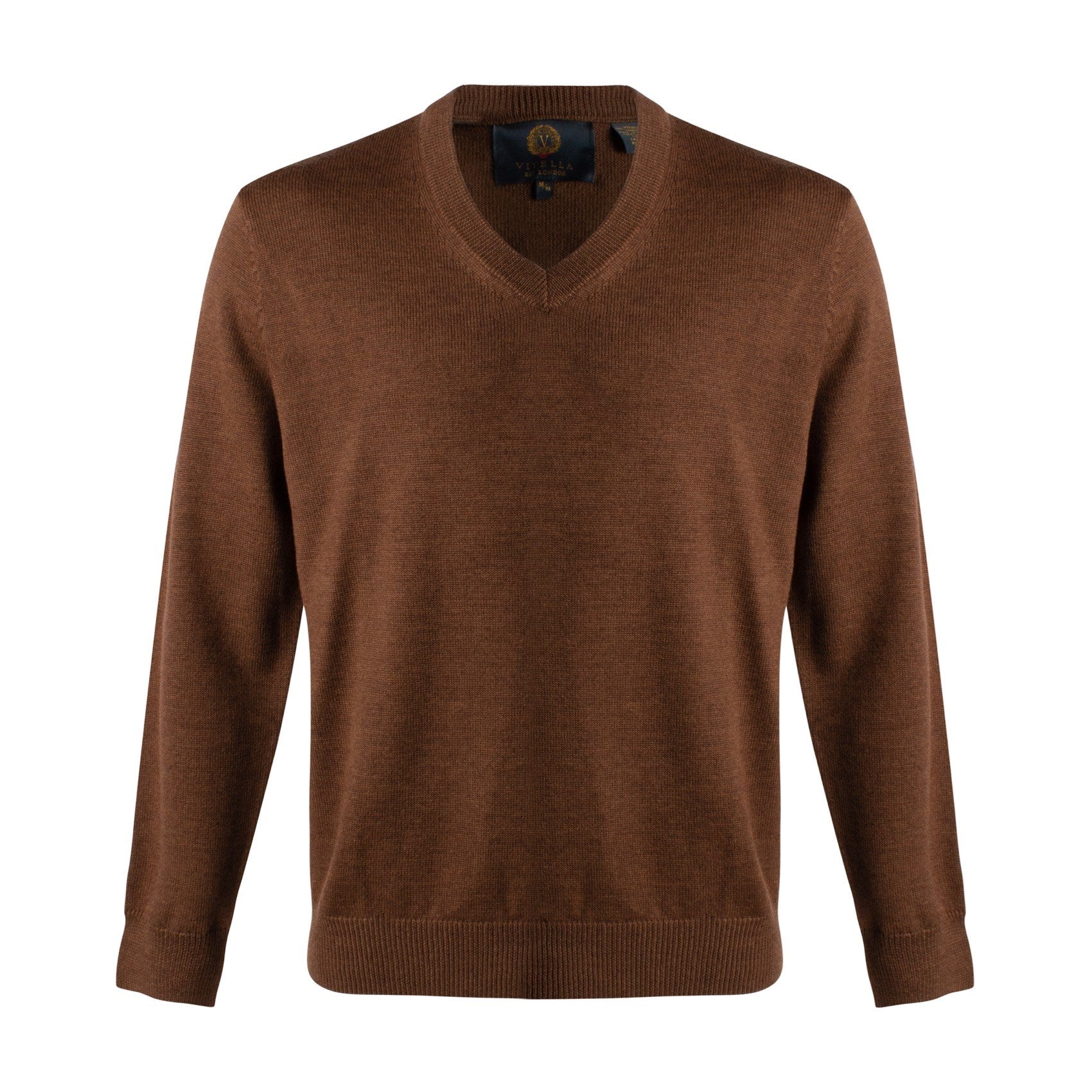 Extra Fine 'Zegna Baruffa' Merino Wool V-Neck Sweater in Brown Melange by Viyella