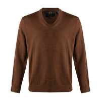 Extra Fine 'Zegna Baruffa' Merino Wool V-Neck Sweater in Brown Melange by Viyella