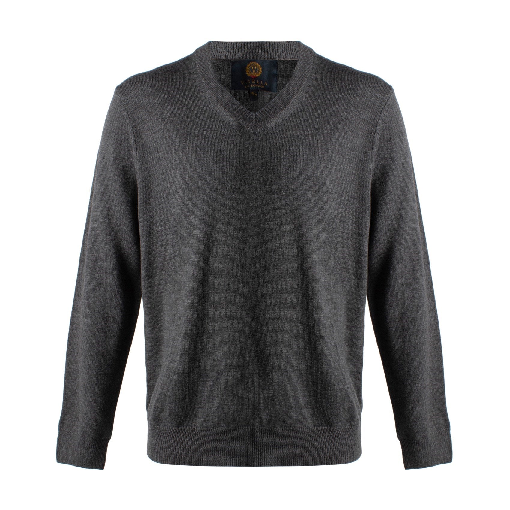 Extra Fine 'Zegna Baruffa' Merino Wool V-Neck Sweater in Charcoal by Viyella