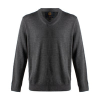 Extra Fine 'Zegna Baruffa' Merino Wool V-Neck Sweater in Charcoal by Viyella