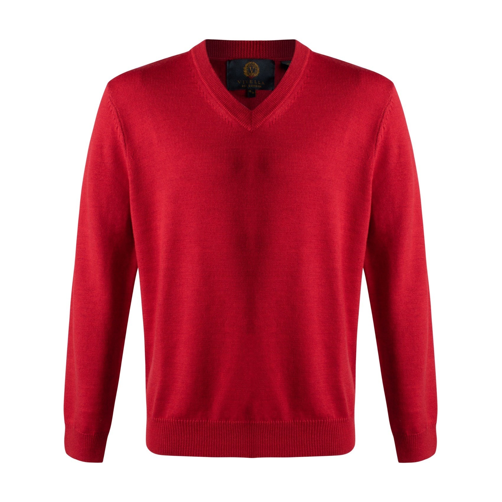 Extra Fine 'Zegna Baruffa' Merino Wool V-Neck Sweater in Admiral Red by Viyella