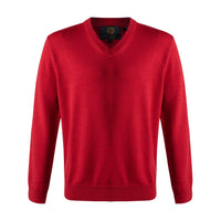 Extra Fine 'Zegna Baruffa' Merino Wool V-Neck Sweater in Admiral Red by Viyella