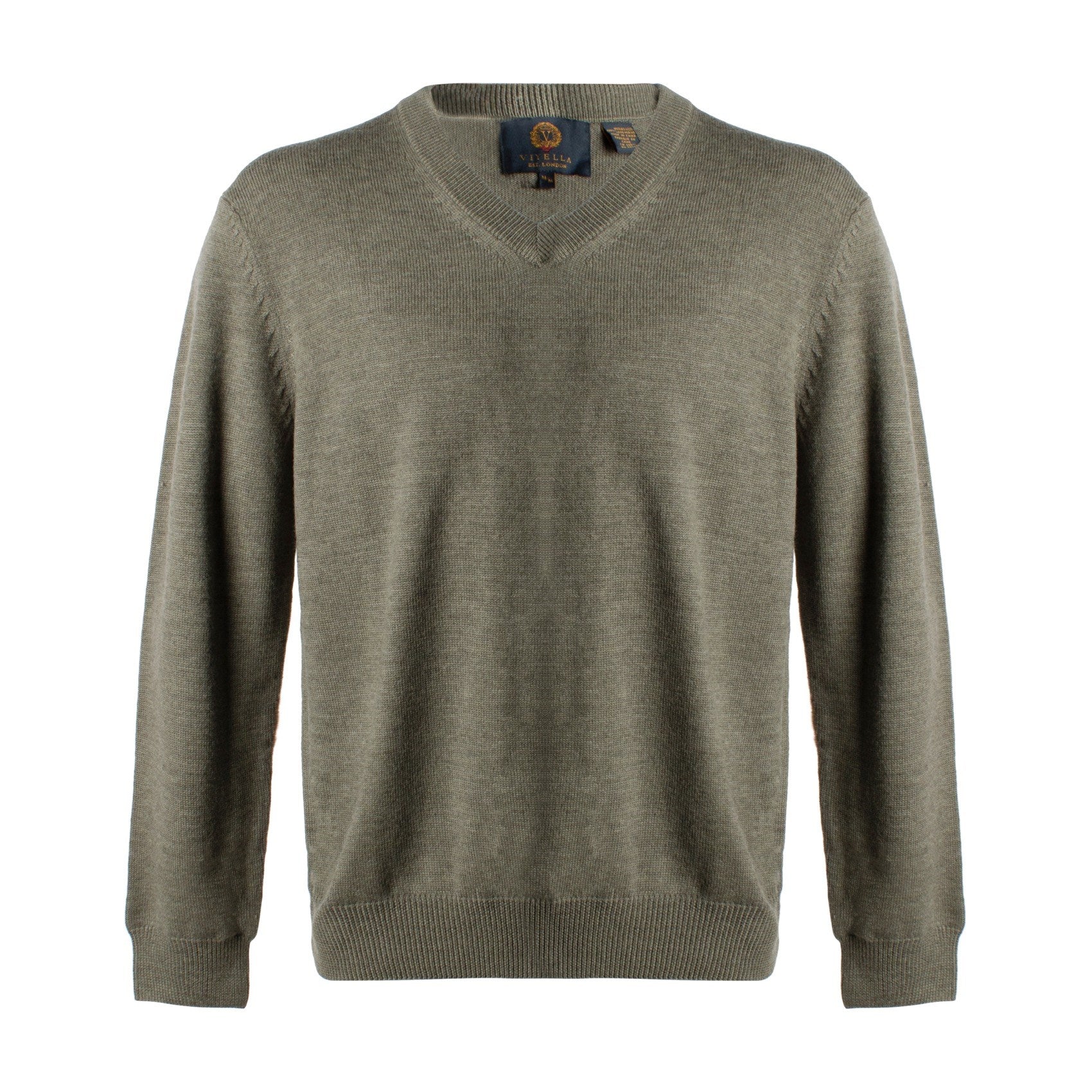 Extra Fine 'Zegna Baruffa' Merino Wool V-Neck Sweater in Sage Melange by Viyella