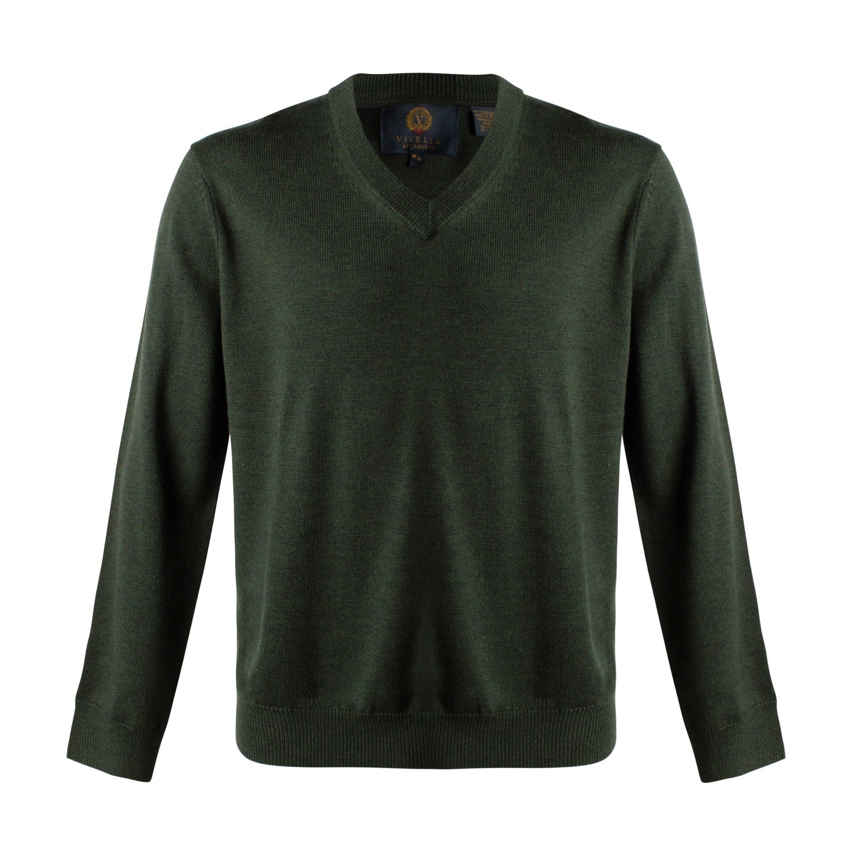 Extra Fine 'Zegna Baruffa' Merino Wool V-Neck Sweater in Dark Green by Viyella