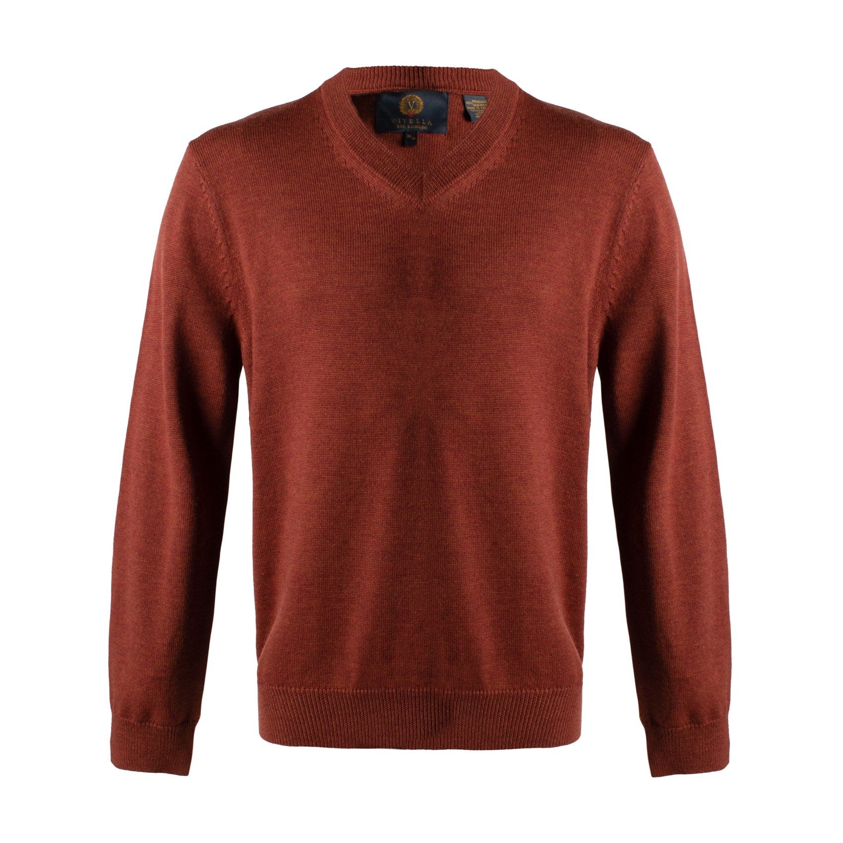 Extra Fine 'Zegna Baruffa' Merino Wool V-Neck Sweater in Rust by Viyella