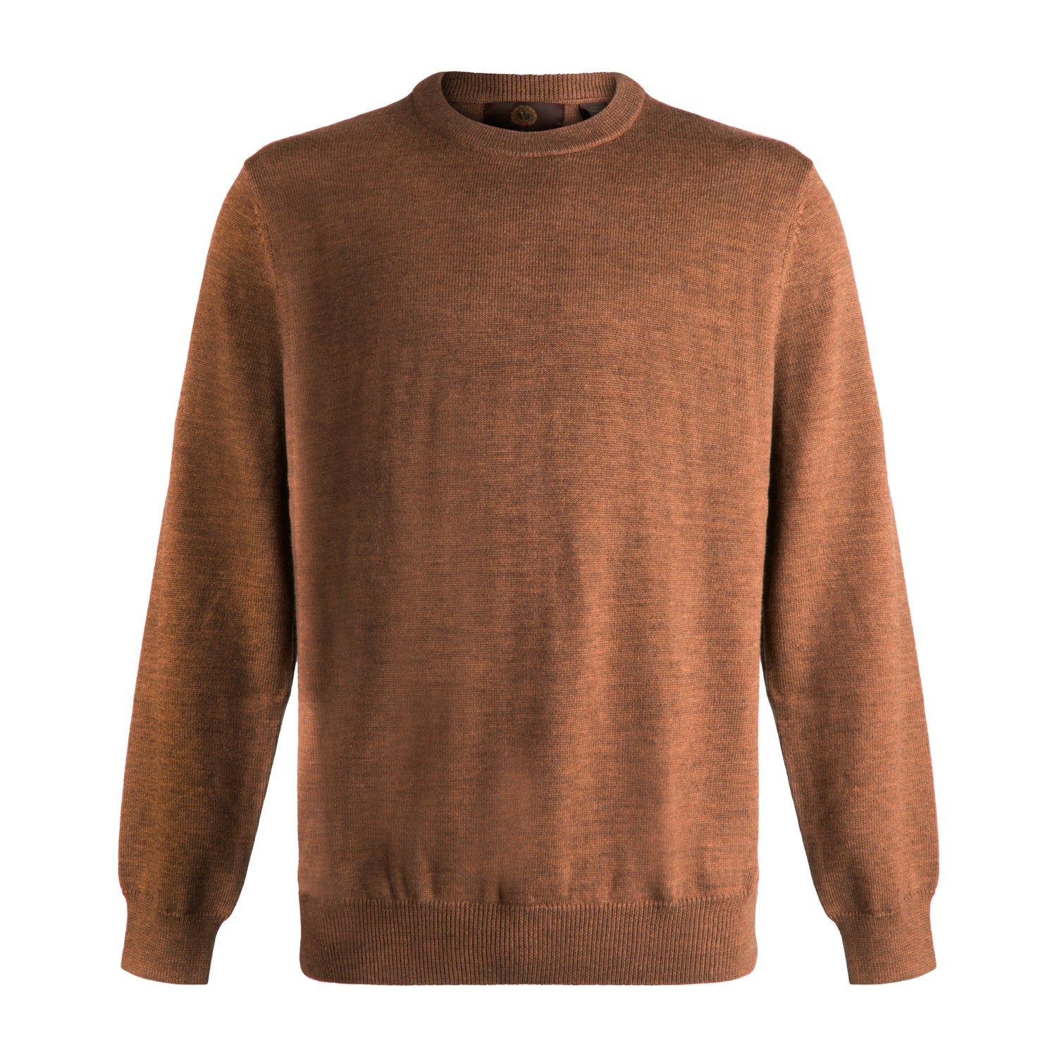 Extra Fine 'Zegna Baruffa' Merino Wool Crew Neck Sweater in Brown Melange by Viyella