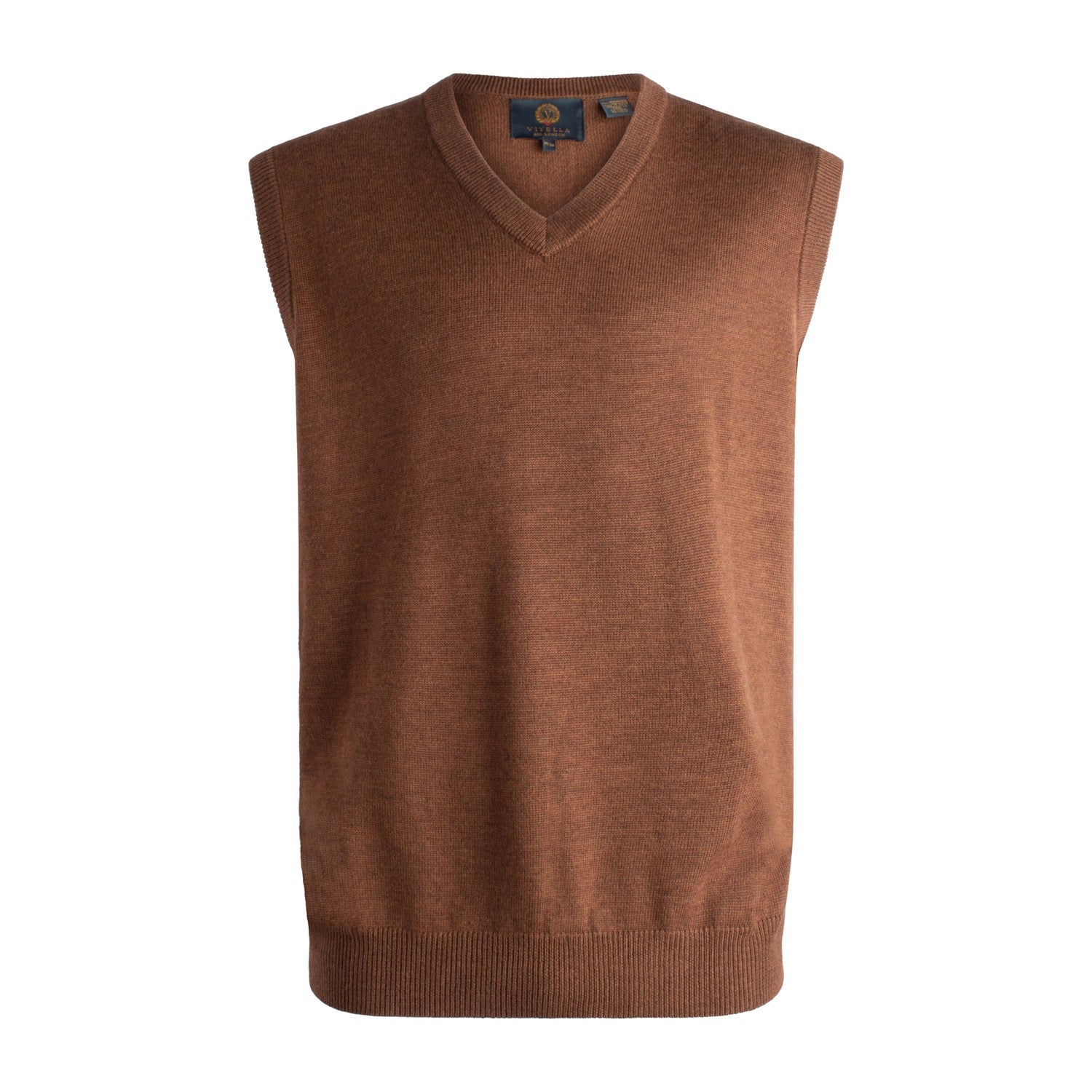 Extra Fine 'Zegna Baruffa' Merino Wool V-Neck Sleeveless Sweater Vest in Brown Melange by Viyella