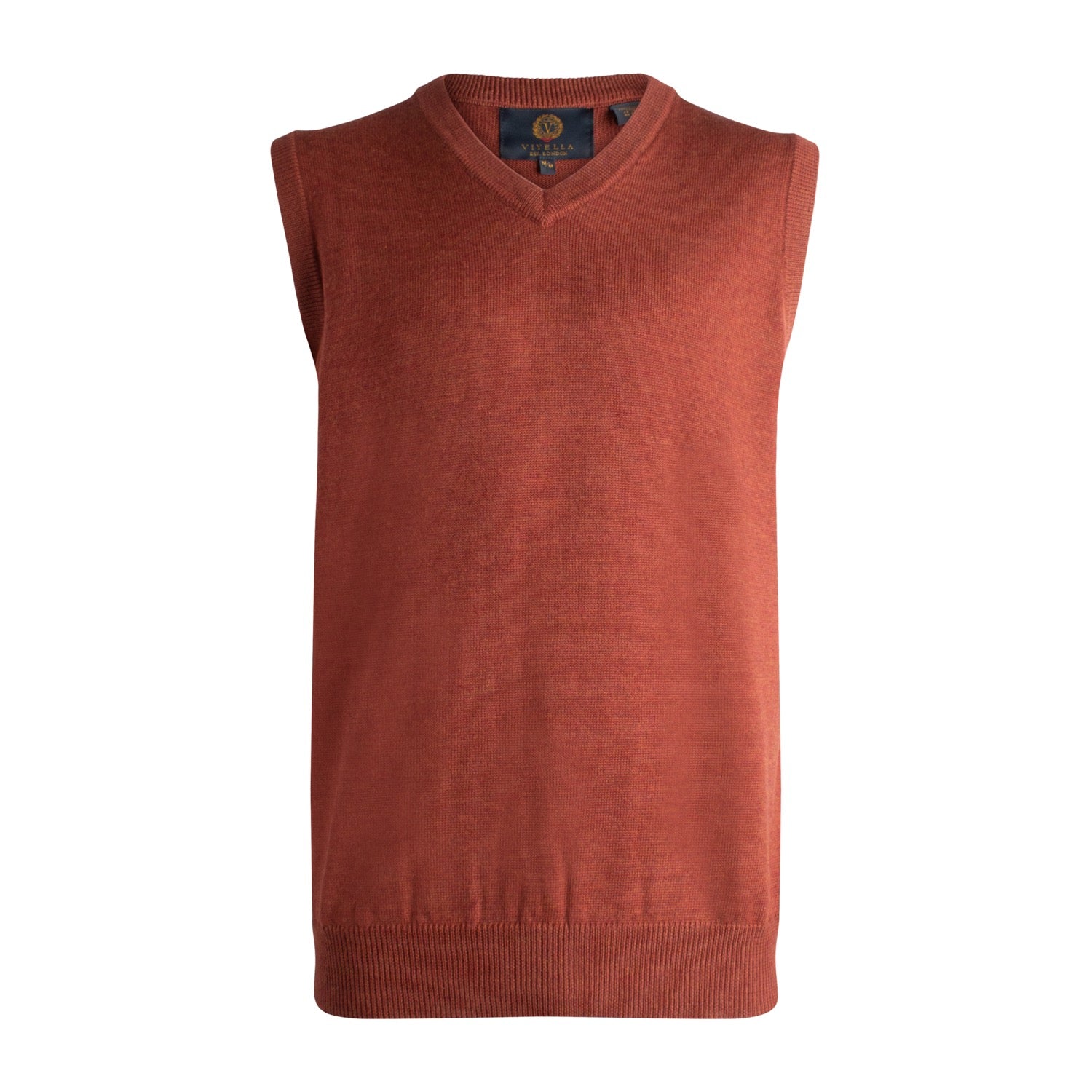 Extra Fine 'Zegna Baruffa' Merino Wool V-Neck Sleeveless Sweater Vest in Rust by Viyella