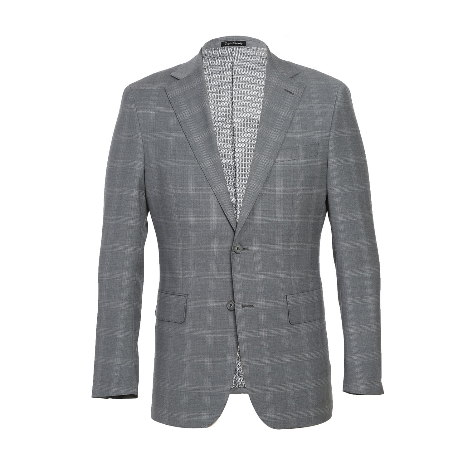 Wool Stretch Single Breasted SLIM FIT Suit in Light Grey Windowpane Check (Short, Regular, and Long Available) by English Laundry