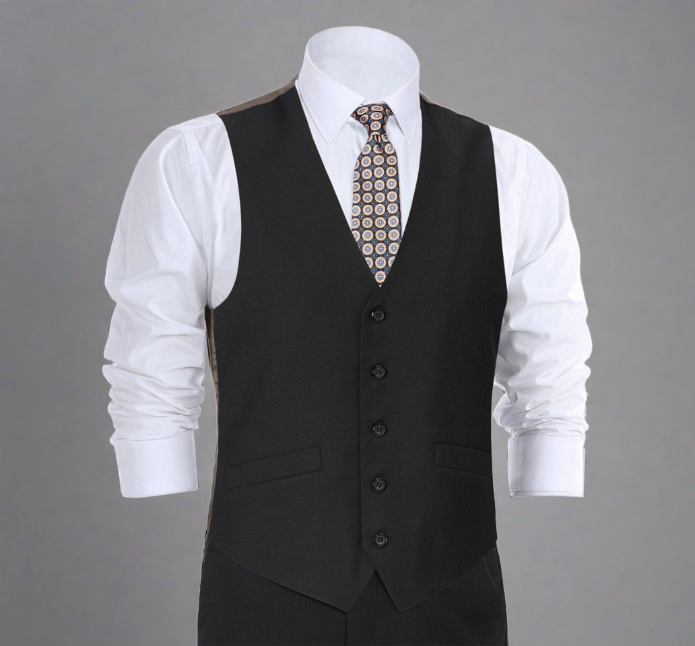 Super 140s Wool Waistcoat in Black (Regular and Long Available) by Renoir