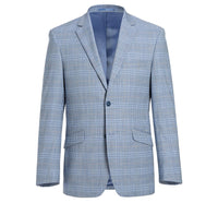 Stretch Performance 2-Button SLIM FIT Suit in Grey and Blue Windowpane Plaid (Short, Regular, and Long Available) by Renoir