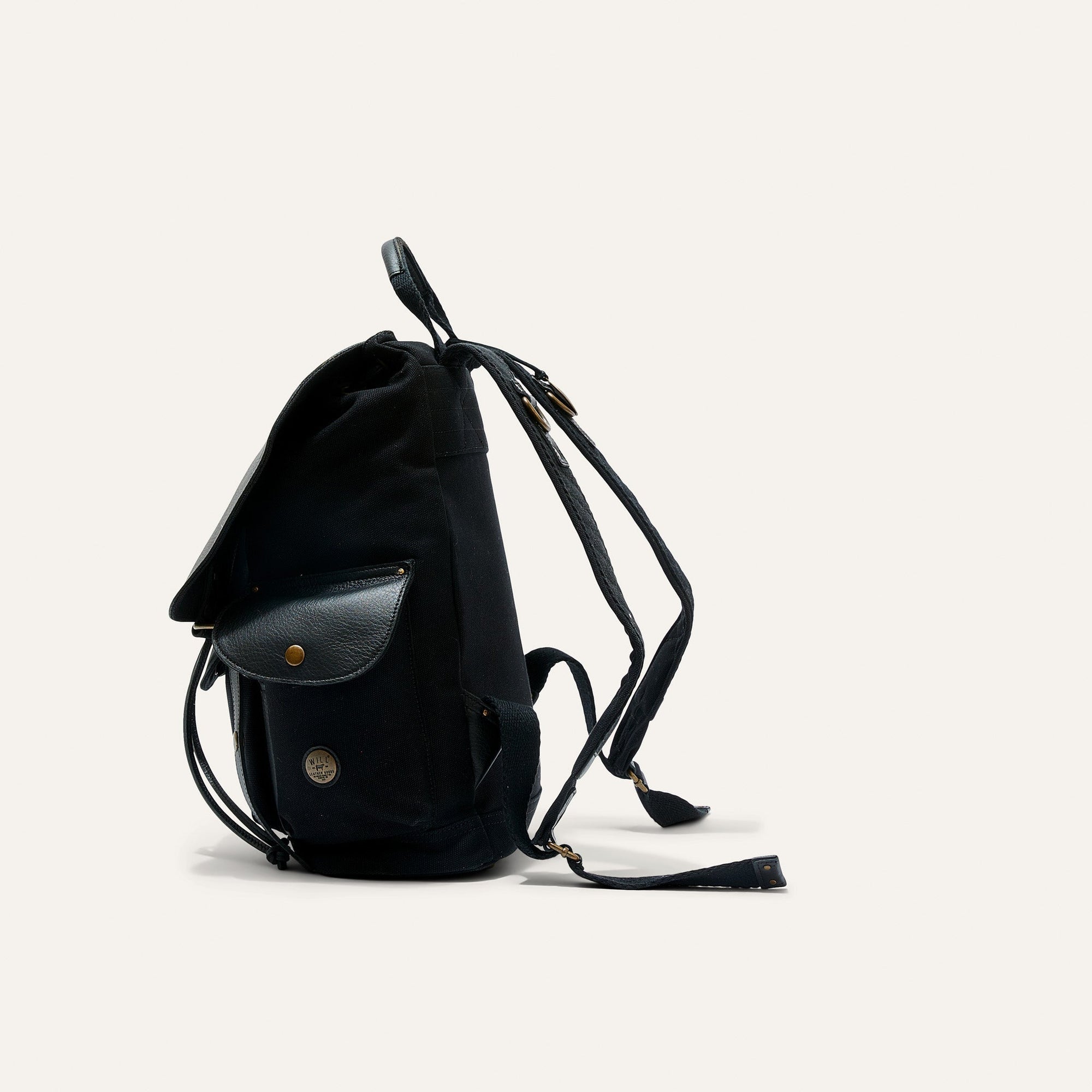 Lennon Canvas and Leather Backpack in Black with Black Leather by Will Leather Goods