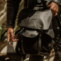 Lennon Canvas and Leather Backpack in Black with Black Leather by Will Leather Goods