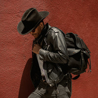 Lennon Canvas and Leather Backpack in Black with Black Leather by Will Leather Goods