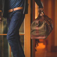 Canvas and Leather Travel Duffle in Tobacco with Cognac Leather by Will Leather Goods