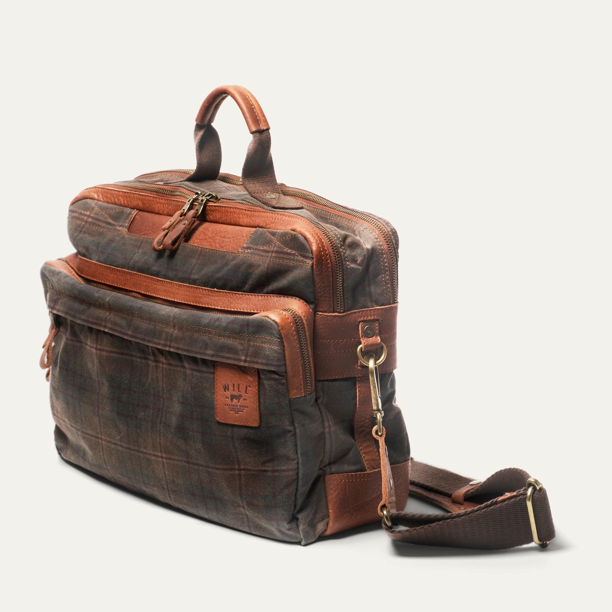 Waxed Canvas and Leather 'Adventure Collection' Commuter Bag in Autumn Plaid by Will Leather Goods