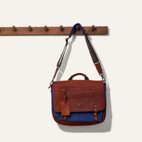 Wallace Canvas and Leather Messenger Bag in Navy with Cognac Leather by Will Leather Goods