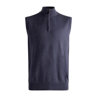 Cotton and Silk Blend Zip-Neck Sweater Vest in Steel Blue by Viyella