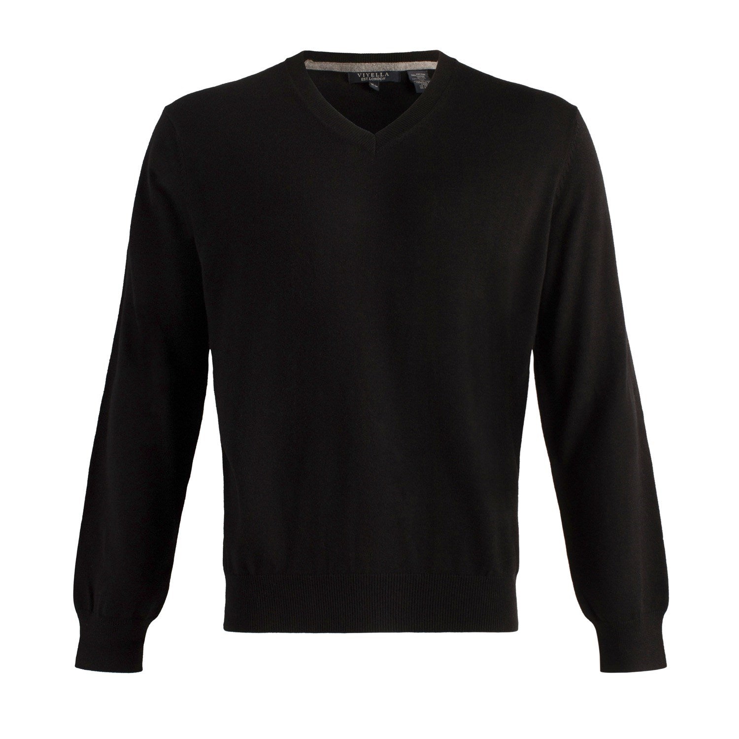 Cotton and Silk Blend Elbow Patch V-Neck Sweater in Black by Viyella