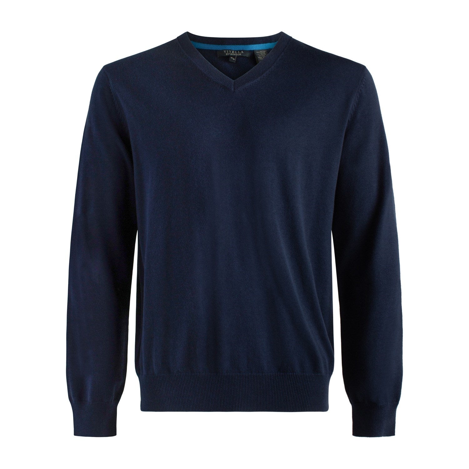 Cotton and Silk Blend Elbow Patch V-Neck Sweater in Navy by Viyella