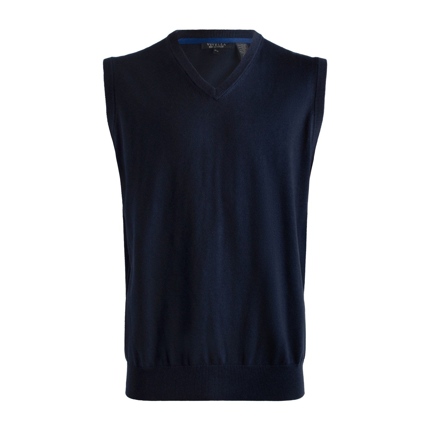 Cotton and Silk Blend V-Neck Sweater Vest in Navy by Viyella