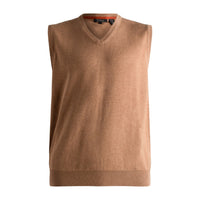 Cotton and Silk Blend V-Neck Sweater Vest in Camel by Viyella