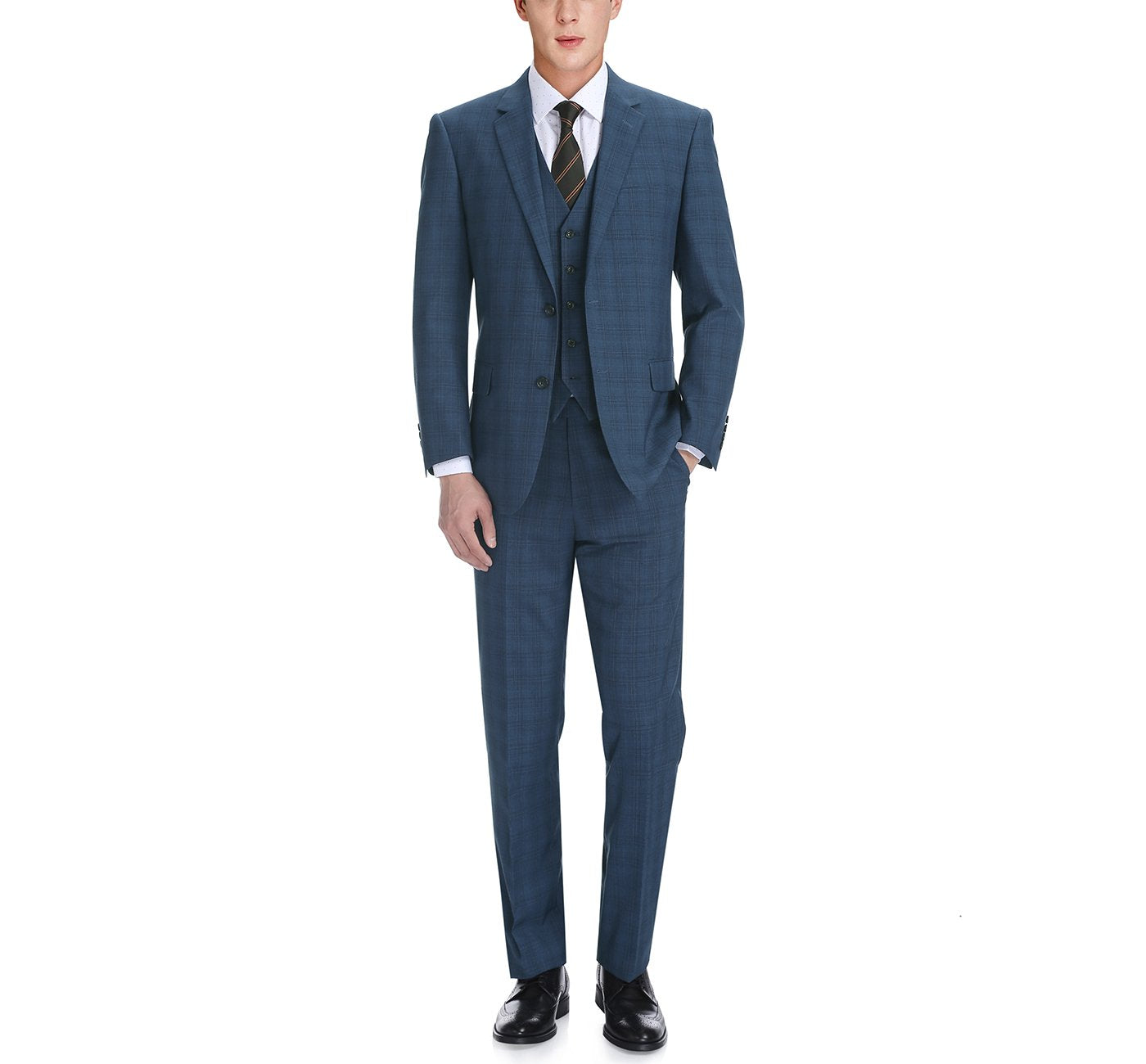Performance 3-Piece CLASSIC FIT Suit in Blue Windowpane Check (Short,
