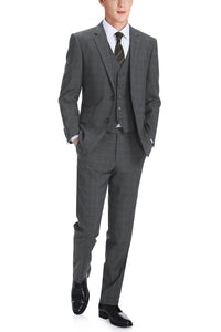 Performance 3-Piece CLASSIC FIT Suit in Grey Windowpane Check (Size 40R - 34 Waist) by Renoir