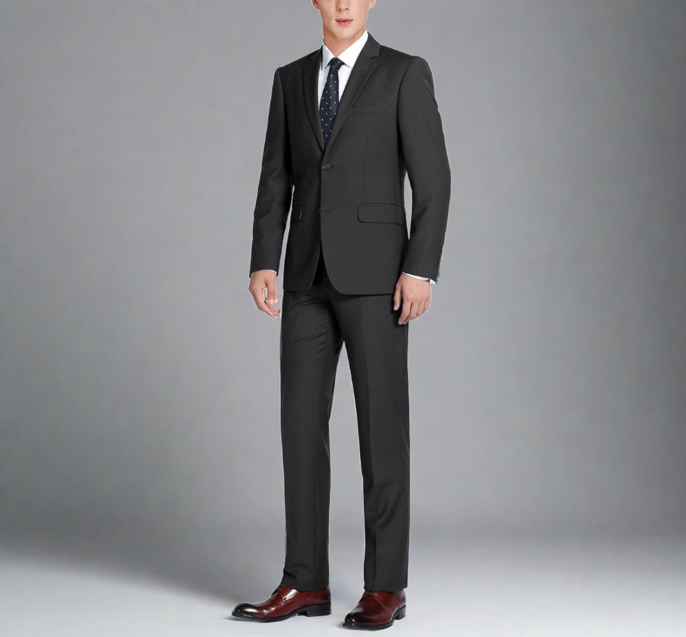 Super 140s Wool 2-Button SLIM FIT Suit in Black (Short, Regular, and Long Available) by Renoir