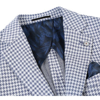 Single Breasted SLIM FIT Half Canvas Knit Soft Jacket in Blue Houndstooth (Short, Regular, and Long Available) by Pelago