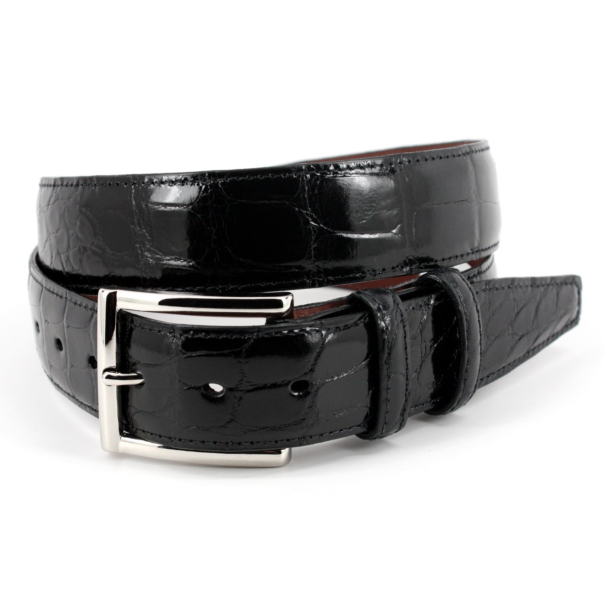 American Alligator Stitched Edge Belt in Black by Torino Leather