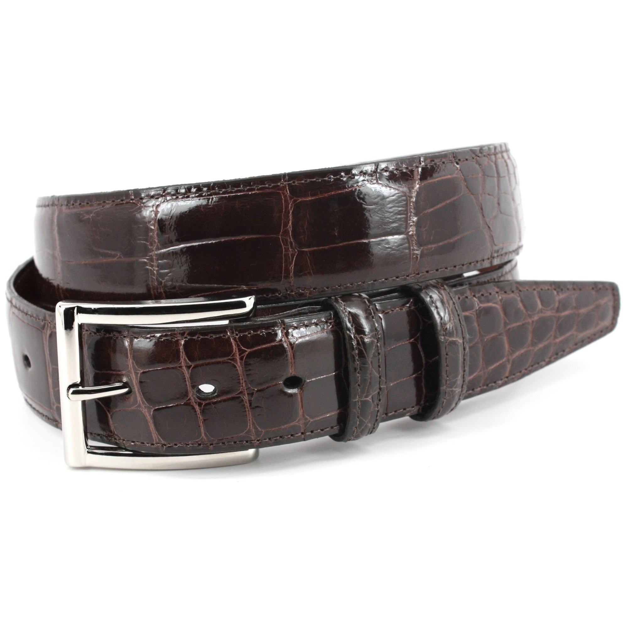 American Alligator Stitched Edge Belt in Brown by Torino Leather