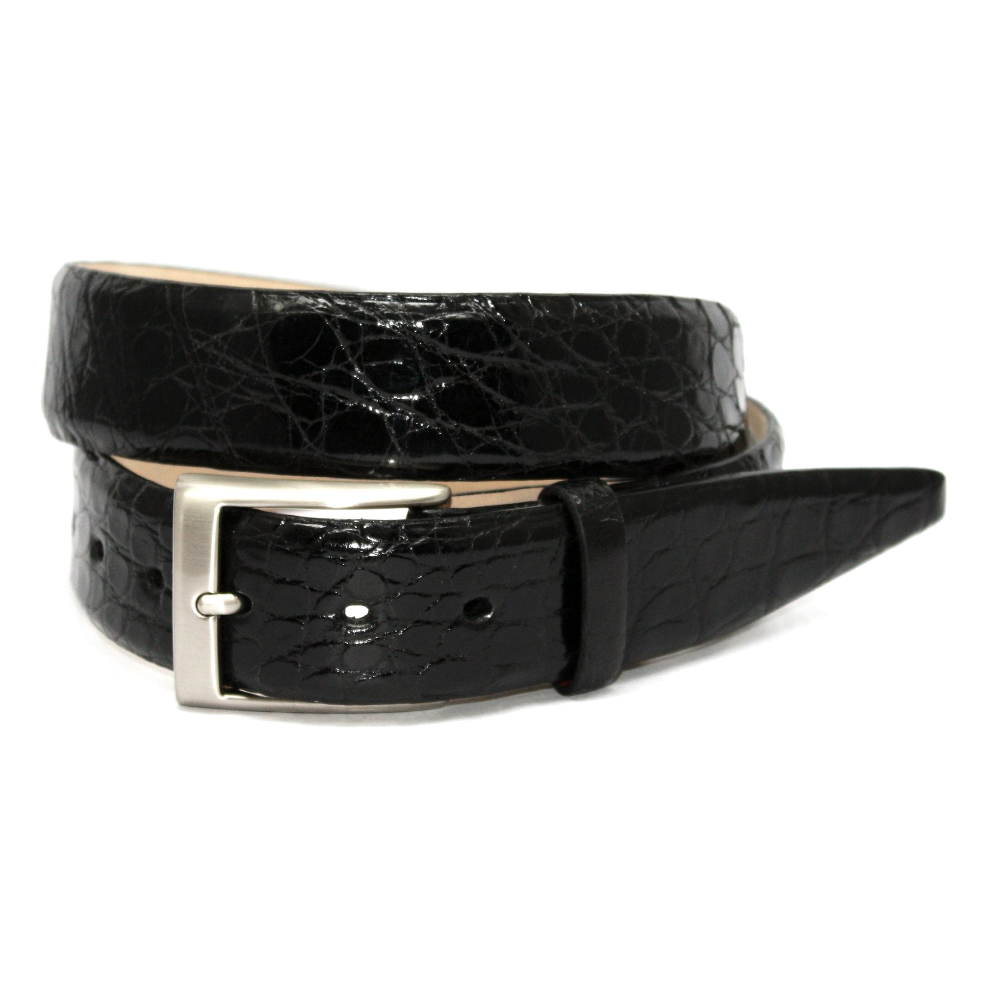 Glazed South American Caiman Belt in Black by Torino Leather