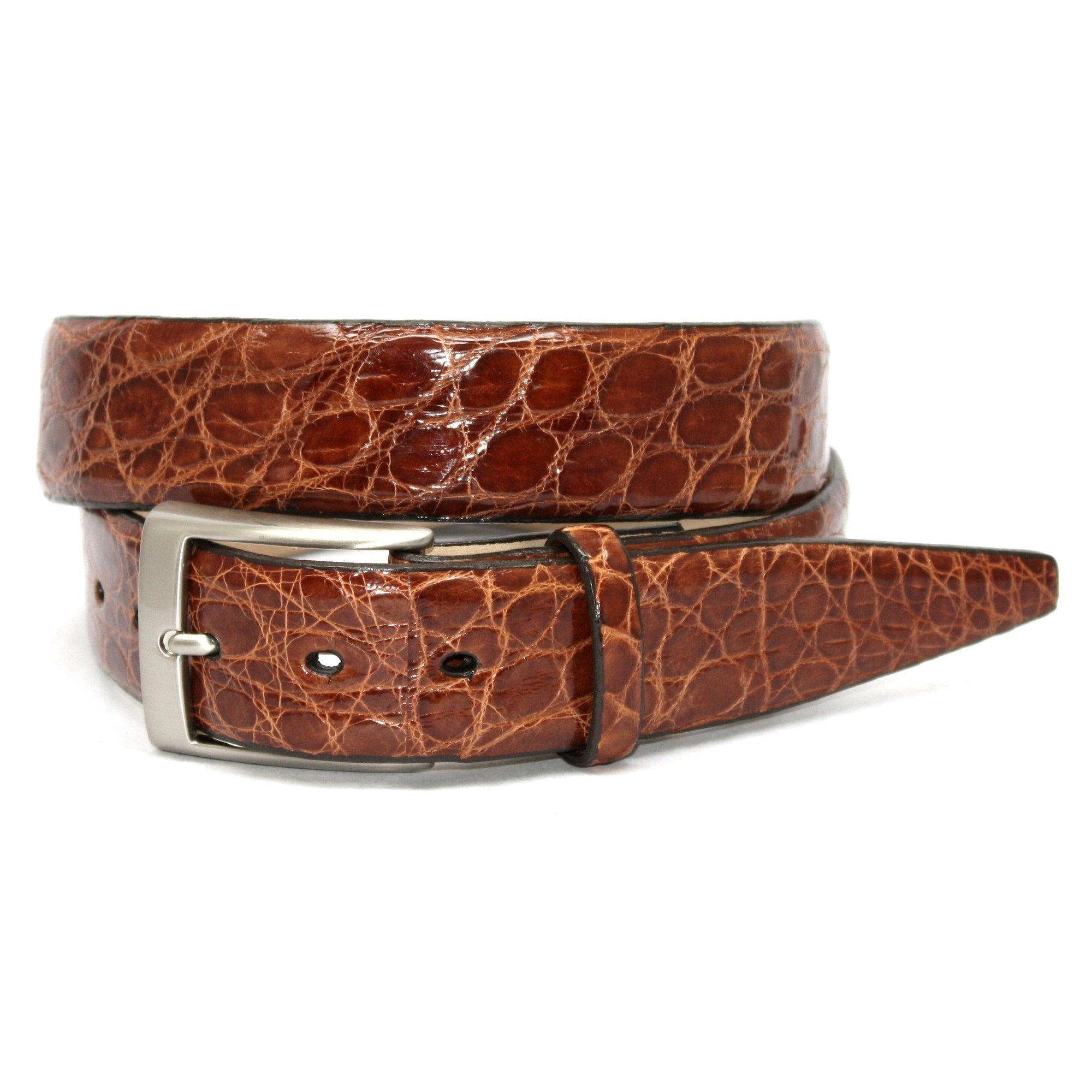 Glazed South American Caiman Belt in Cognac by Torino Leather
