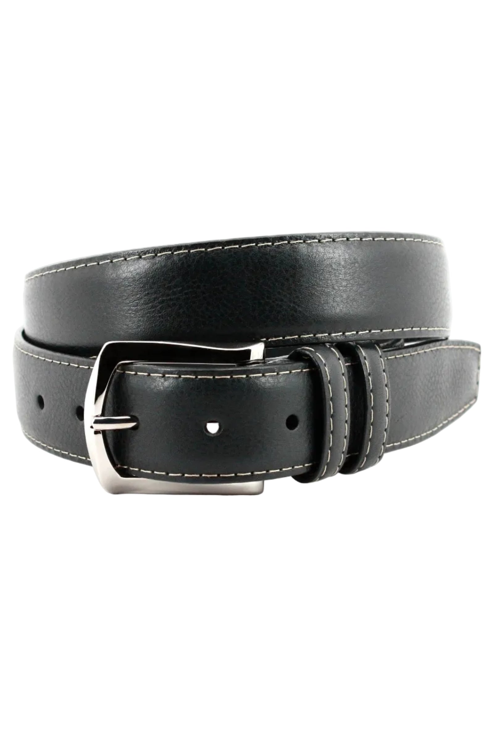 Contrast Stitched Italian Soft Glazed Milled Calfskin Belt in Black by Torino Leather