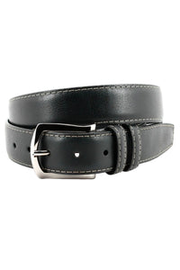 Contrast Stitched Italian Soft Glazed Milled Calfskin Belt in Black by Torino Leather