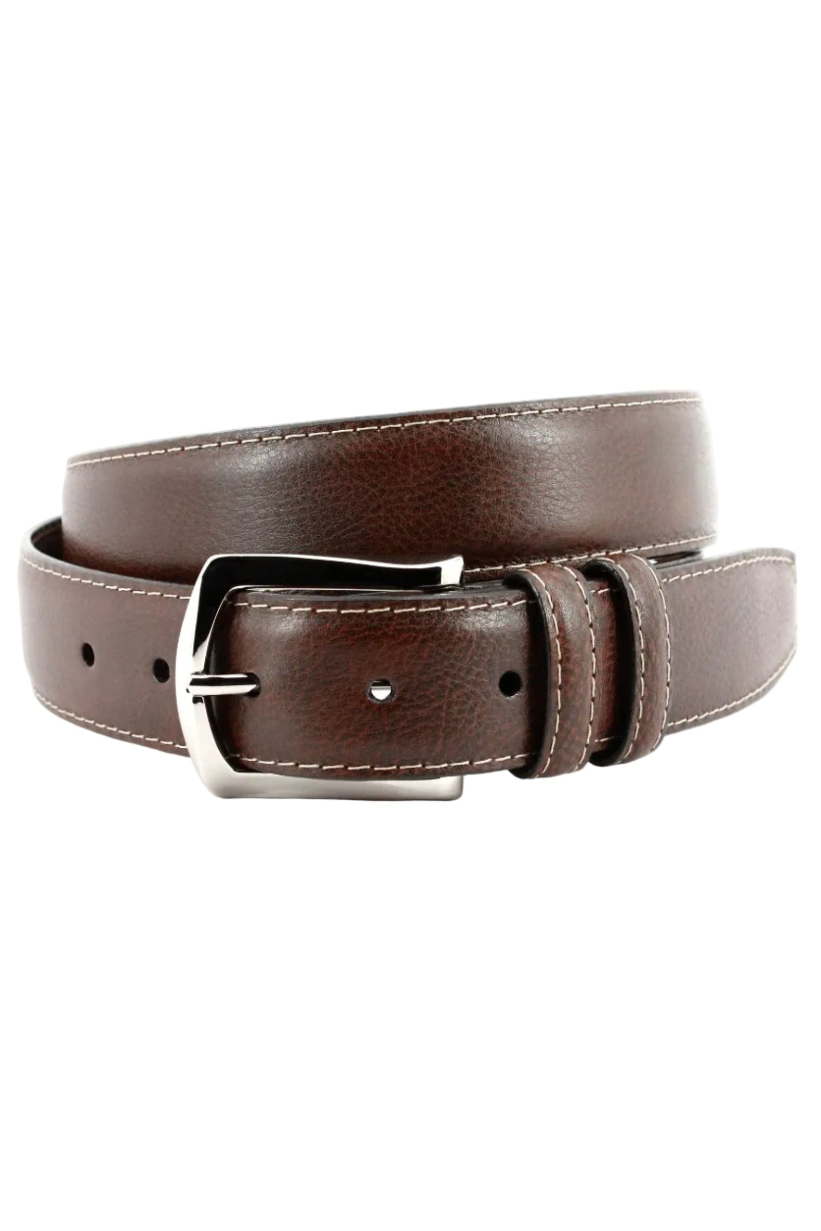 Contrast Stitched Italian Soft Glazed Milled Calfskin Belt in Brown by Torino Leather