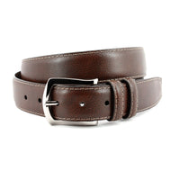 Contrast Stitched Italian Soft Glazed Milled Calfskin Belt in Brown by Torino Leather