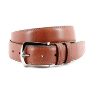 Contrast Stitched Italian Soft Glazed Milled Calfskin Belt in Brandy by Torino Leather